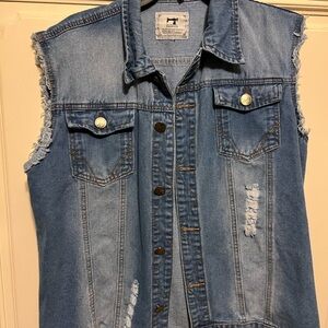 Distressed Fashion the art of cowboy guaranteed Denim Vest L
